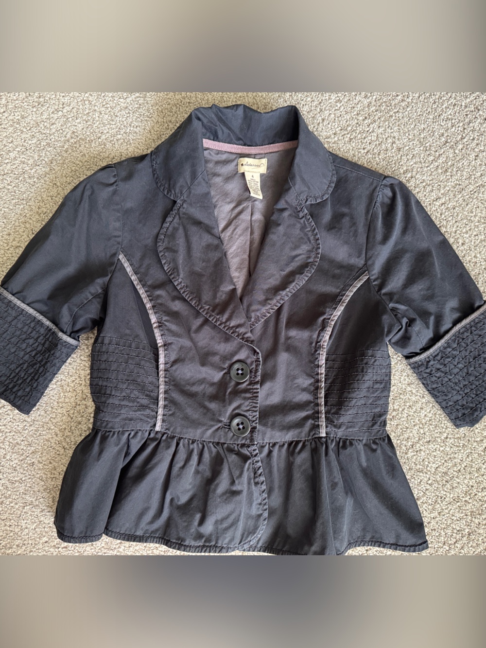 Anthropologie Black Peplum Blazer with Textured Sleeve Detail